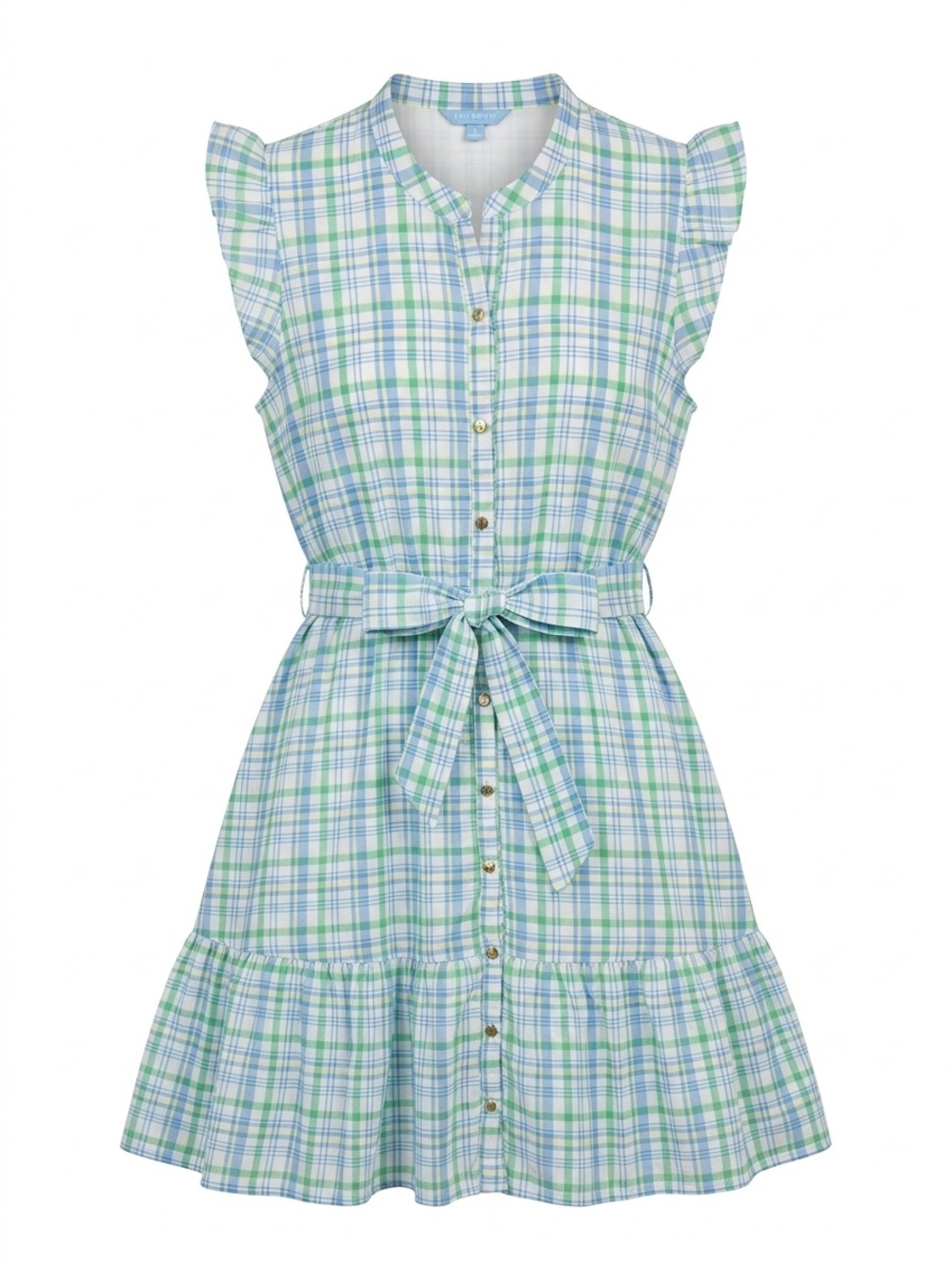 Draper James Blue and White Plaid Ruffle-Sleeve Midi Dress - Picture 3 of 10